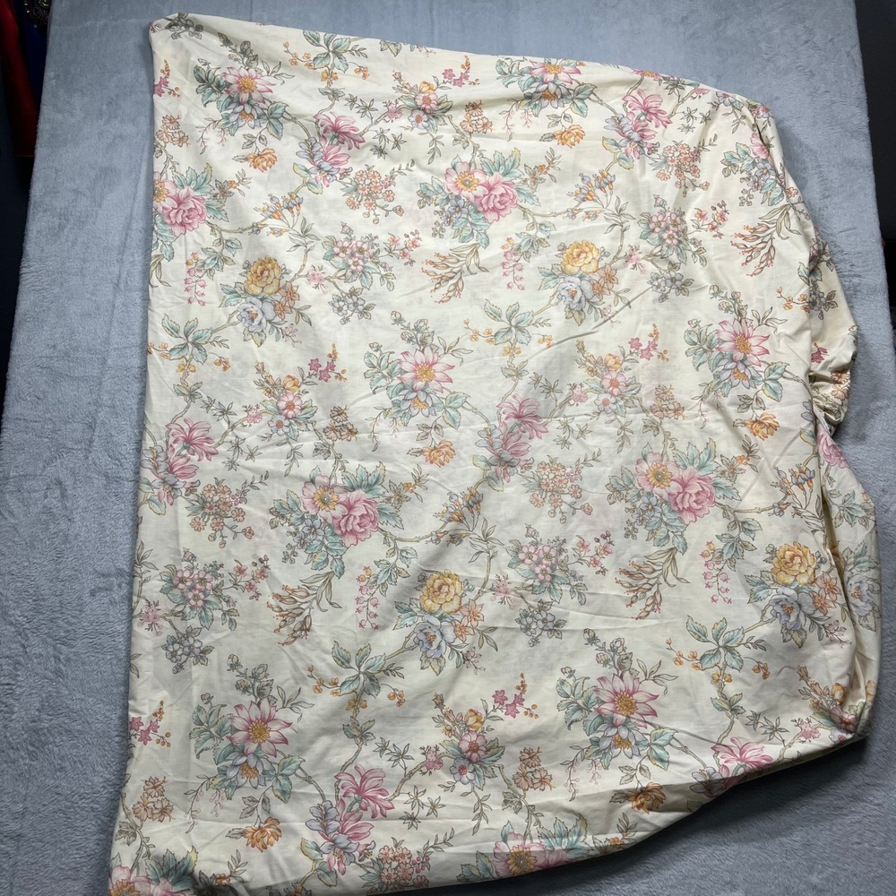 Vintage Lady Pepperell Fitted Sheet Twin Cream Cottage English Garden USA Made